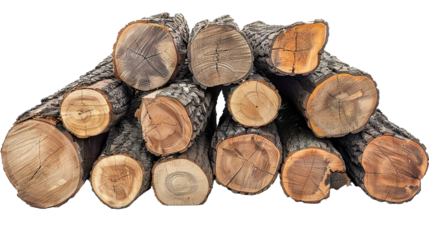  a photo of a heap of lumber logs, sorted and arranged in a neat pile, isolated on a white background