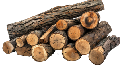  a photo of a heap of lumber logs, sorted and arranged in a neat pile, isolated on a white background