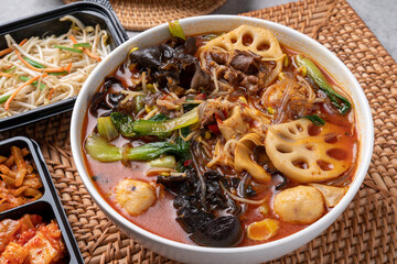 Chinese food, mala xiangguo, malatang, pheasant roe, fish meat, jisamsun, pork, fried food, fried...