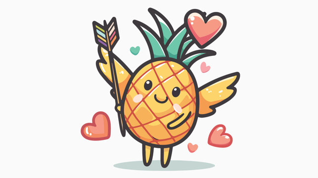 Romantic cupid pineapple mascot with love arrow