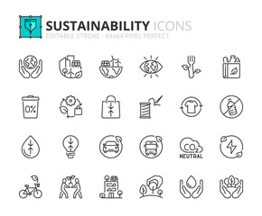 Line icons about sustainability. Pixel perfect 64x64 and editable stroke