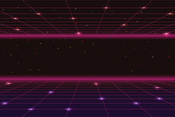 Pixel art background.8 bit game. retro game. for game assets in vector illustrations. Retro Futurism Sci-Fi Background. glowing neon grid. and stars from vintage arcade comp - obrazy, fototapety, plakaty
