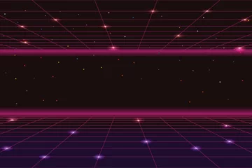 Poster Pixel art background.8 bit game. retro game. for game assets in vector illustrations. Retro Futurism Sci-Fi Background. glowing neon grid. and stars from vintage arcade comp © Sumeth