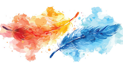 Watercolor feathers with background. flat vector isolated