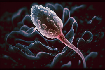 Sperm, the spermatozoon ovulates into the egg.  - obrazy, fototapety, plakaty