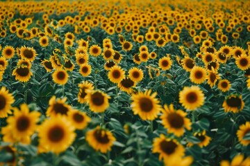 Sunflowers standing tall in a dense field