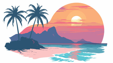 Fototapeta na wymiar Sunset at tropical blue sea sand beach and mountain