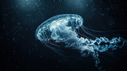 a jellyfish, light contrast, pure black background, - obrazy, fototapety, plakaty