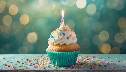Cupcake with sprinkles and blurred background