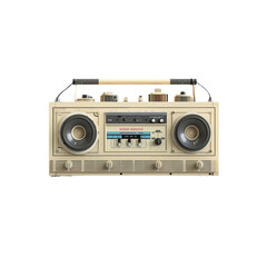 3D render of a retro beige boombox on a light grey background