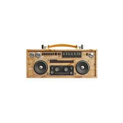 3D render of a retro beige boombox on a light grey background