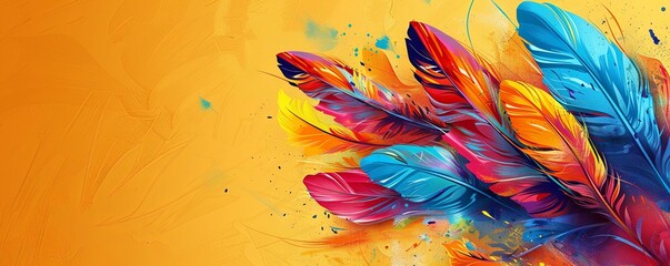 national indigenous day with colorful feathers and yellow background.art illustration