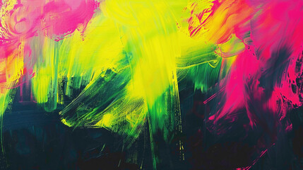 Bands of intense neon hues - electric greens, vibrant yellows, shocking pinks - dancing across the darkness, creating an electrifying gradient that pulses with energy and vitality.
