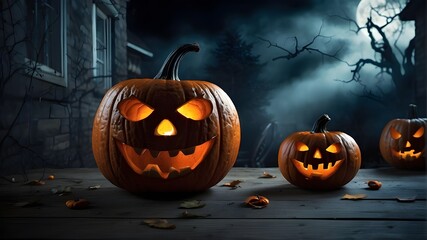 An image of the eyes of Jack O' Lanterns on Halloween Trick or tending to a scary ghost