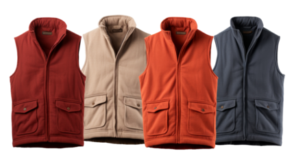 A group of vests in various colors creating a vibrant and eye-catching display
