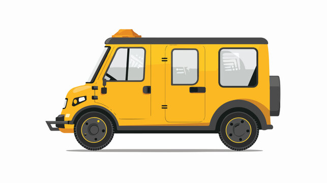 yellow taxi drawn from the side has two windows tricyc