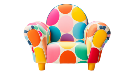 A vibrant chair adorned with colorful polka dots, adding a playful touch to any room