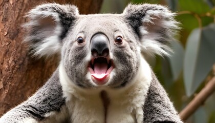 A Koala With Its Mouth Open In A Silent Yawn