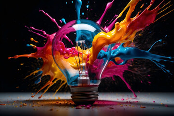 Abstract image of light bulb with colorful paint