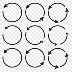 circle arrow icon set , loop icon. circular arrow icon, refresh, reload. Set of circle arrows rotating on white background. Vector illustration in eps 10.