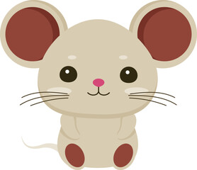 Isolated cute brown cartoon mouse. Kawaii mouse. Vector illustration