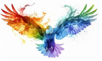Eagle colorful rainbow white background, Generative AI - obrazy, fototapety, plakaty