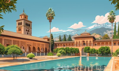 Illustration of the Alhambra, Generative AI - obrazy, fototapety, plakaty
