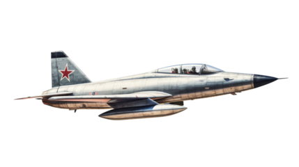 A sleek fighter jet soaring through a serene white sky, showcasing its powerful agility and speed