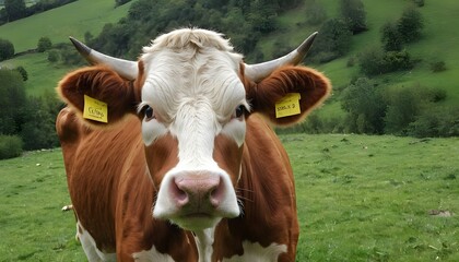 A Cow With A Contented Expression Chewing Cud - obrazy, fototapety, plakaty