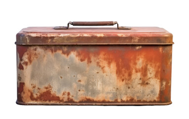 A weathered, rusty metal box with a handle sits abandoned, telling tales of days long gone