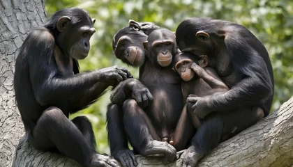 Fotobehang a family of chimpanzees grooming each others fur upscaled 22 © Aira