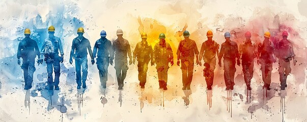 Group of workman in watercolor style.art illustration