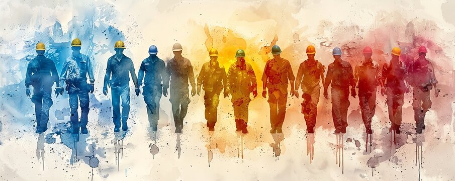 Group of workman in watercolor style.art illustration