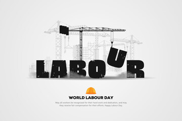 Vector Illustration of Grunge Labor Day typography on construction site background - obrazy, fototapety, plakaty