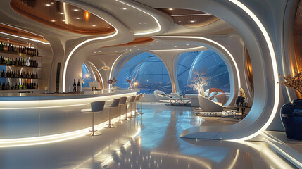 Modern high tech bar, elegant and luxurious. Generative AI.