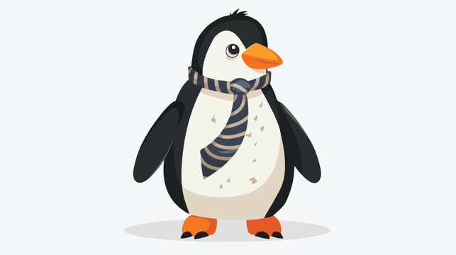 Winter penguin and tie Flat vector isolated on white