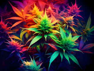 Colorful cannabis marijuana leaves background 