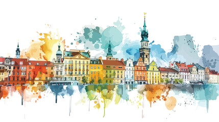 Warsaw Capital of Poland. Watercolor splash with hand - obrazy, fototapety, plakaty