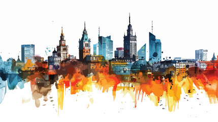 Warsaw Capital of Poland. Watercolor splash with hand - obrazy, fototapety, plakaty