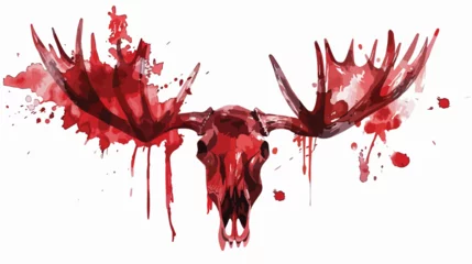 Crédence de cuisine en verre imprimé Crâne aquarelle Watercolor Moose Skull  Red Splatter isolated on white