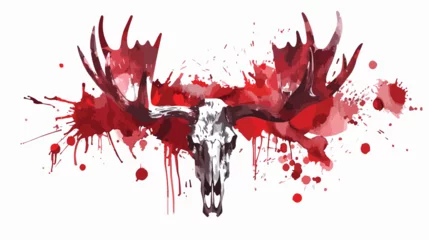 Photo sur Plexiglas Crâne aquarelle Watercolor Moose Skull  Red Splatter isolated on white