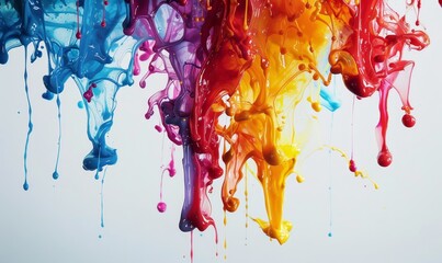 Colorful paint flowing down. Transparent background, Generative AI