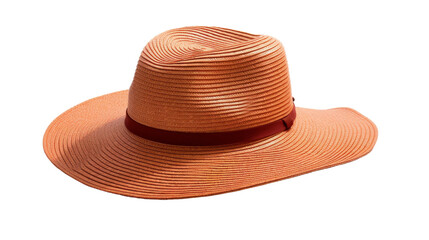 A vibrant orange hat adorned with a rustic brown ribbon wrapped around its brim
