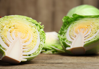 Close up cabbage on wooden - 773832585