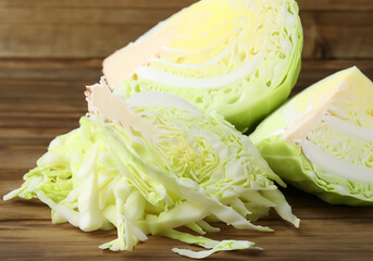 Close up cabbage on wooden - 773832715