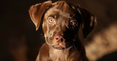 Puppy, first sit command, close-up, proud moment, soft light, warm, encouraging, detailed expression.
