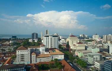 Aerial panoramic view of Penang George Town city