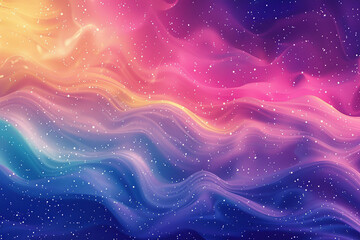 close up horizontal image of glowing colourful waves and particles background