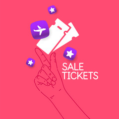 Buying tickets. An illustration on a pink background. The template for the design. - 773834192
