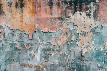 close up horizontal image of a ruined old painted concrete wall